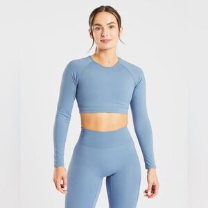 AYBL STAPLE LONG SLEEVE CROP TOP BLUE WOMENS SIZE S‎ WORKOUT ACTIVEWEAR